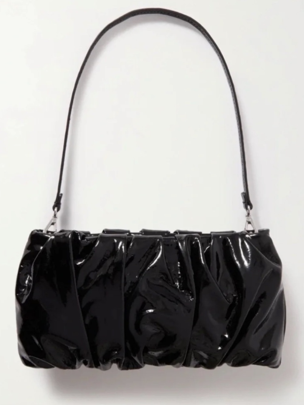 STAUD Bean Gathered Patent-leather Shoulder Bag in Black